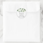 Sticker Rond Branche d'Eucalyptus, fleurs blanches mariage (Sac)