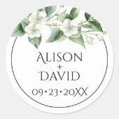 Sticker Rond Branche d'Eucalyptus, fleurs blanches mariage (Devant)