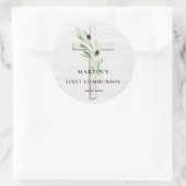Sticker Rond Branche d'olive bois blanc Croix Première communio (Sac)