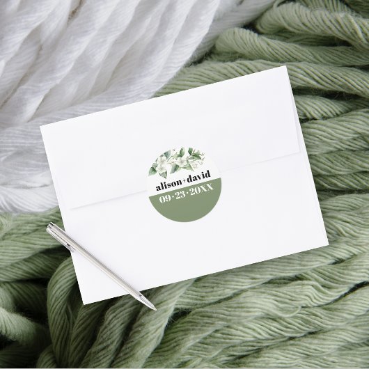 Sticker Rond Branche et fleurs d'eucalyptus, mariage de typogra