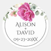 Sticker Rond Branche Eucalyptus rose fleurs rose rose mariage (Devant)