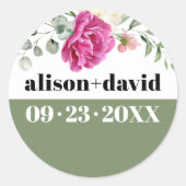 Sticker Rond Branche Eucalyptus rose rose rose fleurs blanches  (Devant)