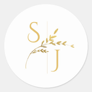 Sticker Rond Branche minimaliste blanc et or Mariage moderne