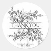 Sticker Rond Branche noire et blanche et Mariage Feuille (Devant)