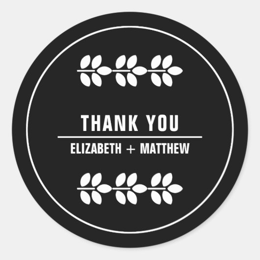 Sticker Rond Branches blanches Merci Mariage noir (Devant)