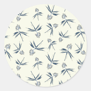 Sticker Rond Branches bleues sur crème - motif sans soudure.