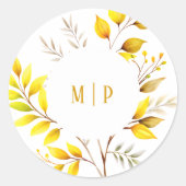 Sticker Rond Branches botaniques thème aquarelle Couleurs jaune (Devant)