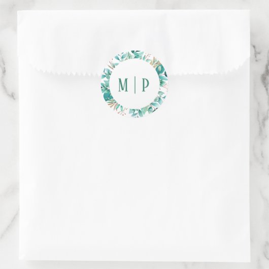 Sticker Rond Branches botaniques thème aquarelle Couleurs vives (Sac)