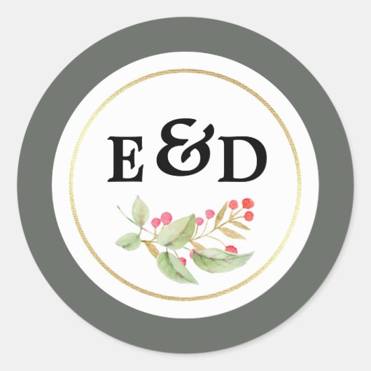Sticker Rond Branches d'aquarelle Mariage de monogramme (Devant)