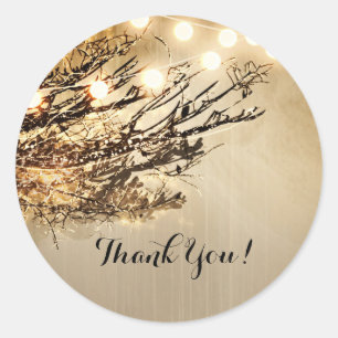 Sticker Rond Branches d'arbres rustiques illuminées & Mariage l