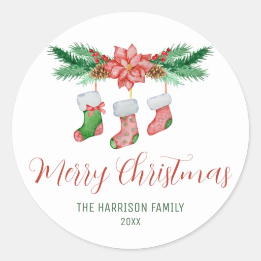 Sticker Rond Branches De Fir Avec Chaussettes De Noël (Devant)
