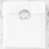 Sticker Rond Branches de pin boules blanches Joyeux Noël (Sac)