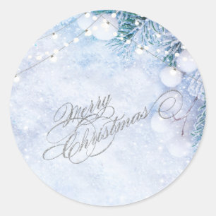Sticker Rond Branches de pin,Guirlandes lumineuses de neige