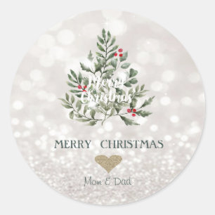 Sticker Rond Branches de pin scintillantes Bokeh