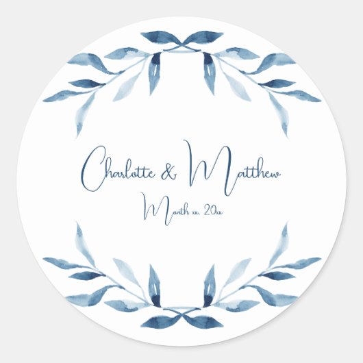 Sticker Rond Branches de saule bleu, Mariage d'aquarelle classi (Devant)