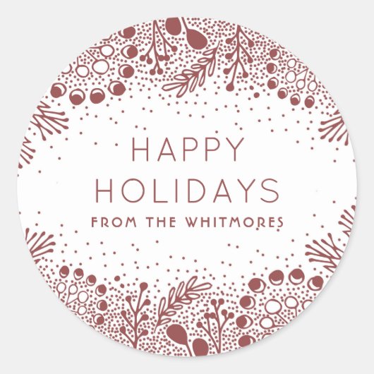 Sticker Rond Branches d'hiver Moderne Joyeux Vacances (Devant)