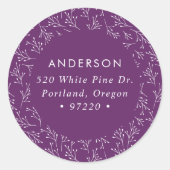 Sticker Rond Branches d'hiver Purple Holiday Adresse de retour (Devant)
