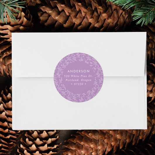 Sticker Rond Branches d'hiver Purple Holiday Adresse de retour