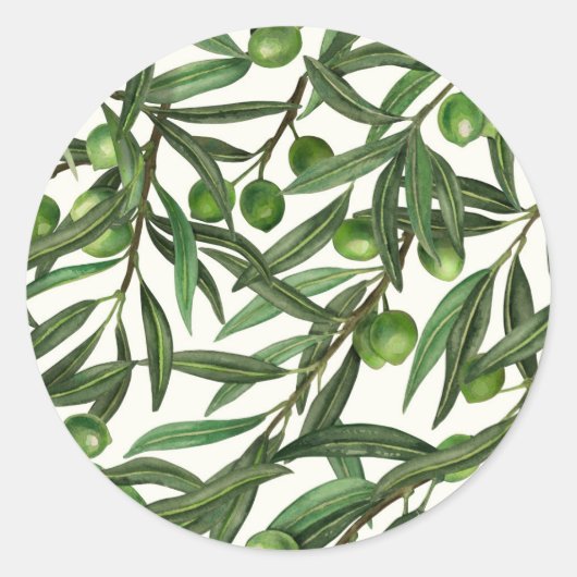 Sticker Rond Branches d'olive sur blanc (Devant)
