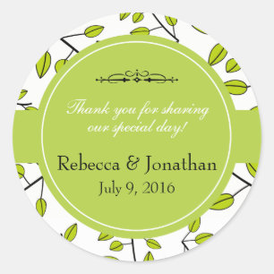 Sticker Rond Branches du Merci Mariage Feuille vert