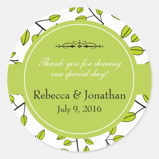 Sticker Rond Branches du Merci Mariage Feuille vert (Devant)