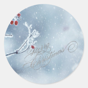 Sticker Rond Branches Hiver Merveilleux Bleu