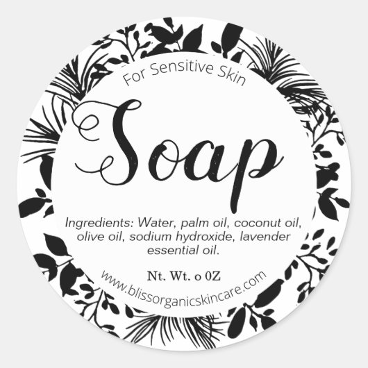 Sticker Rond Branches Noires Sur Savon Blanc (Devant)