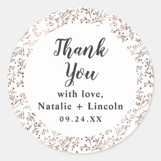 Sticker Rond Branches rustiques Cuivre Mariage Merci (Devant)