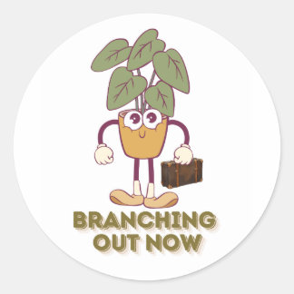 Sticker Rond Branching Out Now — Cute Plant Graphic