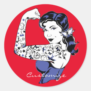 Sticker Rond Bras de fille de tatouage vers le haut de