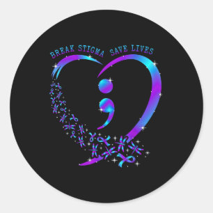 Sticker Rond Break Stigma Sauver des vies Coeur Semicolon Suici