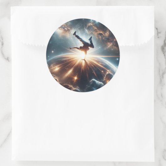 Sticker Rond Breakdancer en action, Ai, Action dans la Galaxie (Sac)