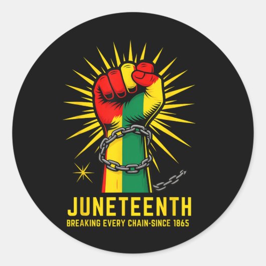 Sticker Rond Breaking Every Chain Since 1865 Juneteenth Black H (Devant)