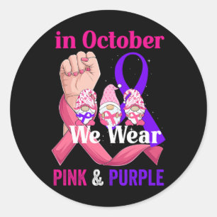 Sticker Rond Breast Cancer Domestic Violence Awareness Pink Pur