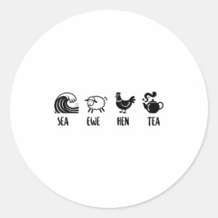 Sticker Rond Brebis de mer Thé de poule drôle Blague Citation H