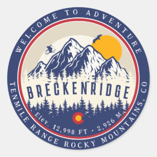 Sticker Rond Breckenridge Colorado Drapeau Montagne Ski Souveni