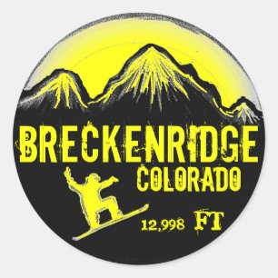 Sticker Rond Breckenridge Colorado jaune snowboard art autocoll