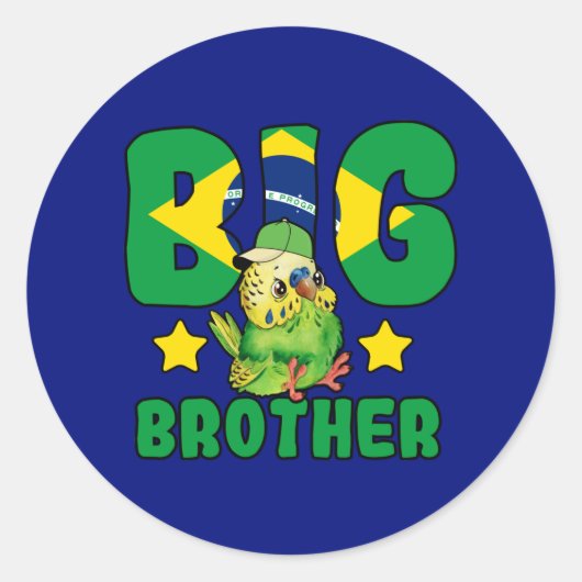 Sticker Rond Brésil Big Brother - Oiseau avec drapeau du Brésil (Devant)