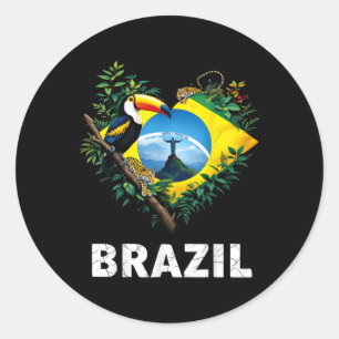 Sticker Rond Brésil Drapeau Toucan Jungle Heart