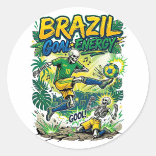 Sticker Rond Brésil Énergie de but Skeleton Nations attaquant C