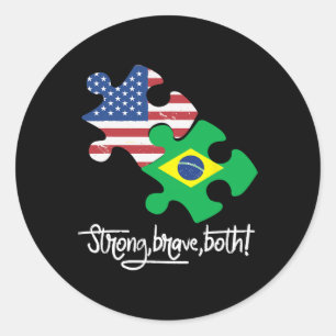 Sticker Rond Brésil Et États-Unis 4 Juillet Fête de l'Indépenda