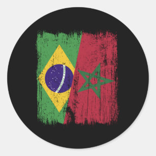 Sticker Rond Brésil Maroc Demi-Drapeau Brésilien Marocain