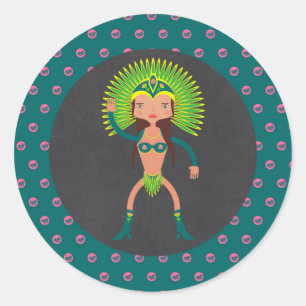 Sticker Rond Brésil Samba fille fête d'anniversaire
