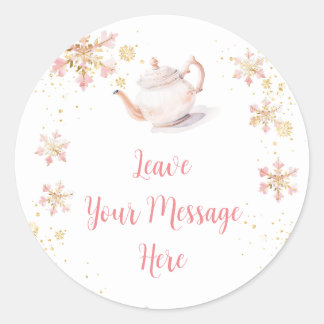 Sticker Rond Brewing Pink Winter Tea Party Leave Your Message