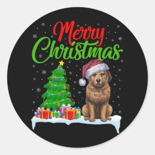 Sticker Rond Briard Chien de Noël Lumières Arbre de Noël Funky