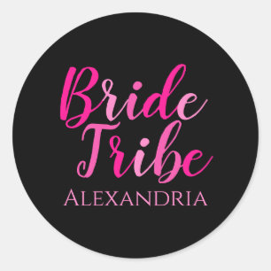Sticker Rond Bribe Tribe Bachelorette Party Hot rose Noir