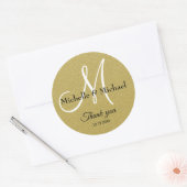 Sticker Rond Bride And Groom Monogram Gold Glitter Thank You (Enveloppe)