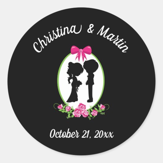 Sticker Rond Bride and Groom Silhouettes with Names (Devant)