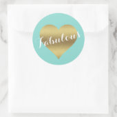 Sticker Rond Bride & Co Cœur Doré Fête de Mariage Bleu Sarcelle (Sac)