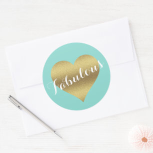 Sticker Rond Bride & Co Gold Heart Turquoise Blue ShowParty